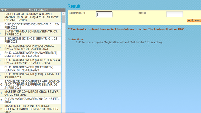 MDU Result, Result, UIET MDU